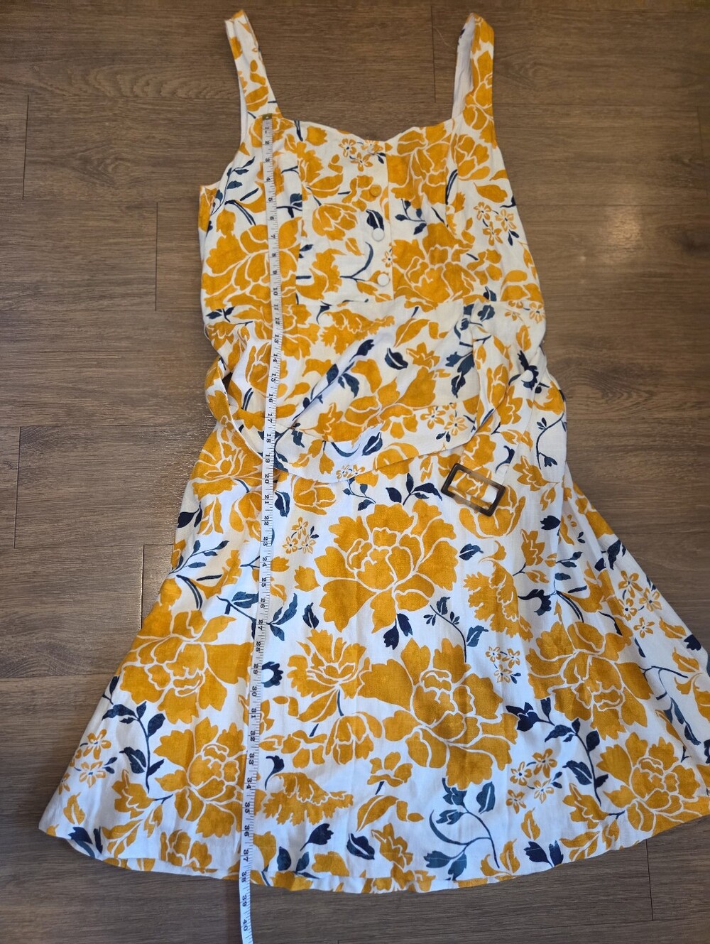 Ann Taylor Dress Linen Blend Belted Yellow White Floral Size 14 - Picture 4 of 8